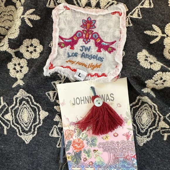 NWT Johnny Was Tulla Embroidered Duster Cardigan Long Gray White Open Size L - Picture 10 of 13